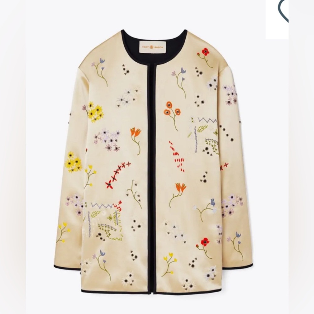 Tory Burch Embellished Quilted Satin Jacket